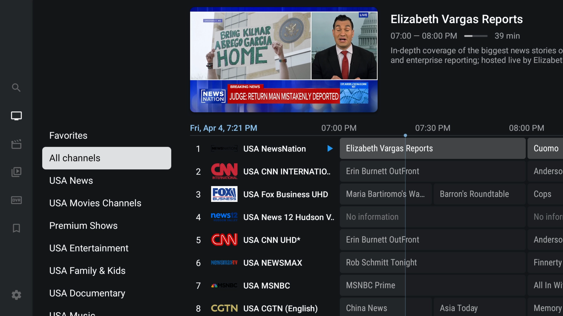 All live TV channels categorized in TiviMate IPTV Player
